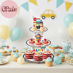 3 Tier Transportation Themed Cupcake Stand with Topper Train Birthday Decoration