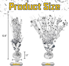 12 Pack Metallic Foil Spray Centerpiece, Glitter Silver Star Table Decoration, B