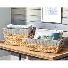 Better Homes & Gardens Small Storage Basket with Handles, Gray and Natural