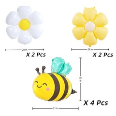 Bee Balloons and Daisy Flower Balloons – 8 Pcs Yellow and Black Bumble bee Fo…