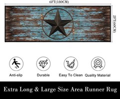 Western Hallway Runner Rug 2×6,Western Barn Texas Star on Old Wooden Plank,Ru…