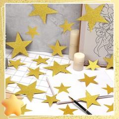 90 PCS Gold Glitter Star Cutouts, Double Printed, 3 Sizes, Bulletin Board