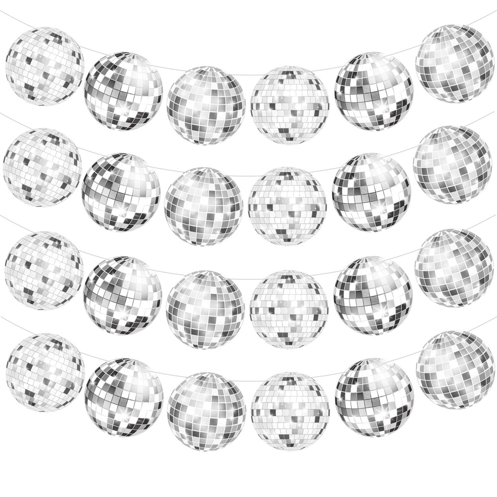 4pcs Sliver Disco Ball Party Banners 70s Disco Birthday Party Decoration Disc…