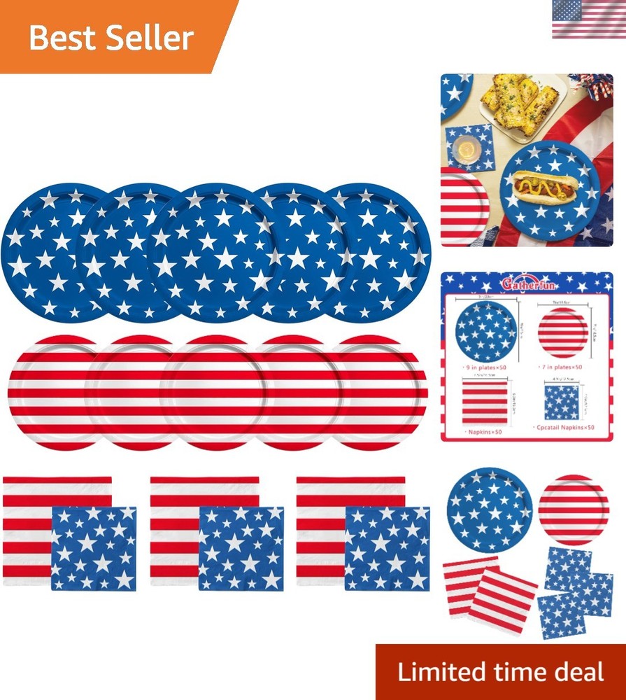 Complete Patriotic Party Set: 50 Disposable Plates & Napkins for Independence…