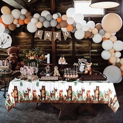 3Ct Woodland Plastic Tablecloth Creatures Fox Birthday Baby Shower Banner Wild