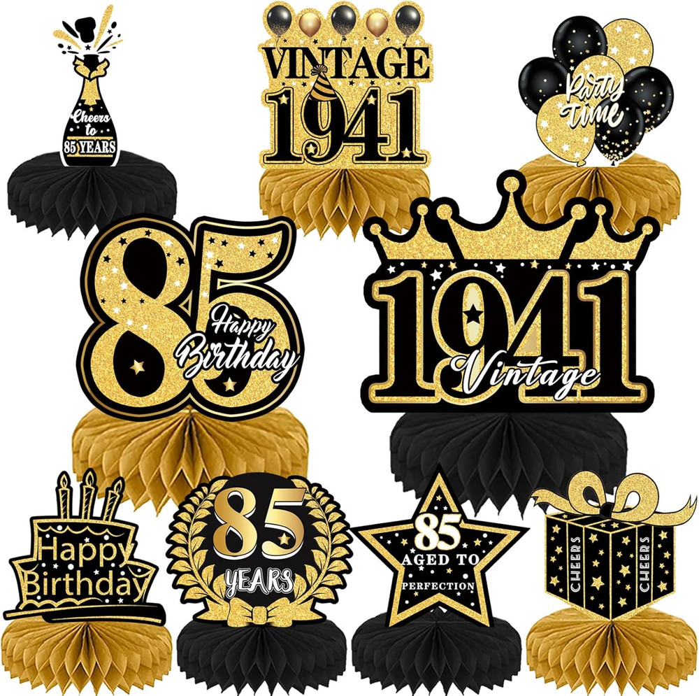 85Th Birthday Party Decorations, 9PCS Happy Birthday Table Honeycomb Centerpiece