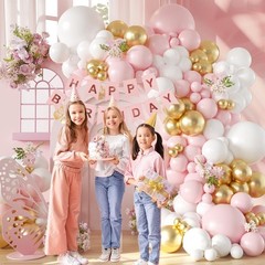 136pcs Pink and White Gold Balloon Arch Garland Kit with Pink White Metallic …