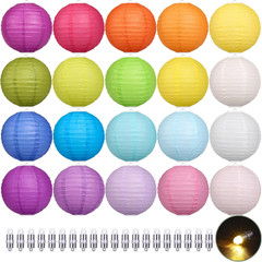 20PCS Colorful Paper Lanterns with Lights, Hanging Chinese Paper Lanterns for Pa
