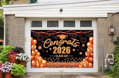 Orange and Black Graduation Decorations Class of 2026 Banner