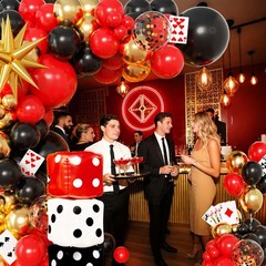 104pcs Casino Party Decorations Balloon Garland Arch Kit with 3 Giant Foil Di…
