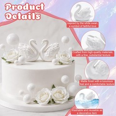 18 Pcs Swan Cake Topper Wedding Sets, 2 Swan Figurine with 10 Silver Sphere C…