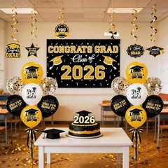 2026 Graduation Decorations Black and Gold Graduation Party Decorations, Ball…