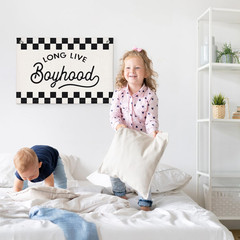 Long Live Boyhood Black and White Checkered Boys Room Decor – Cars Room Decor Li