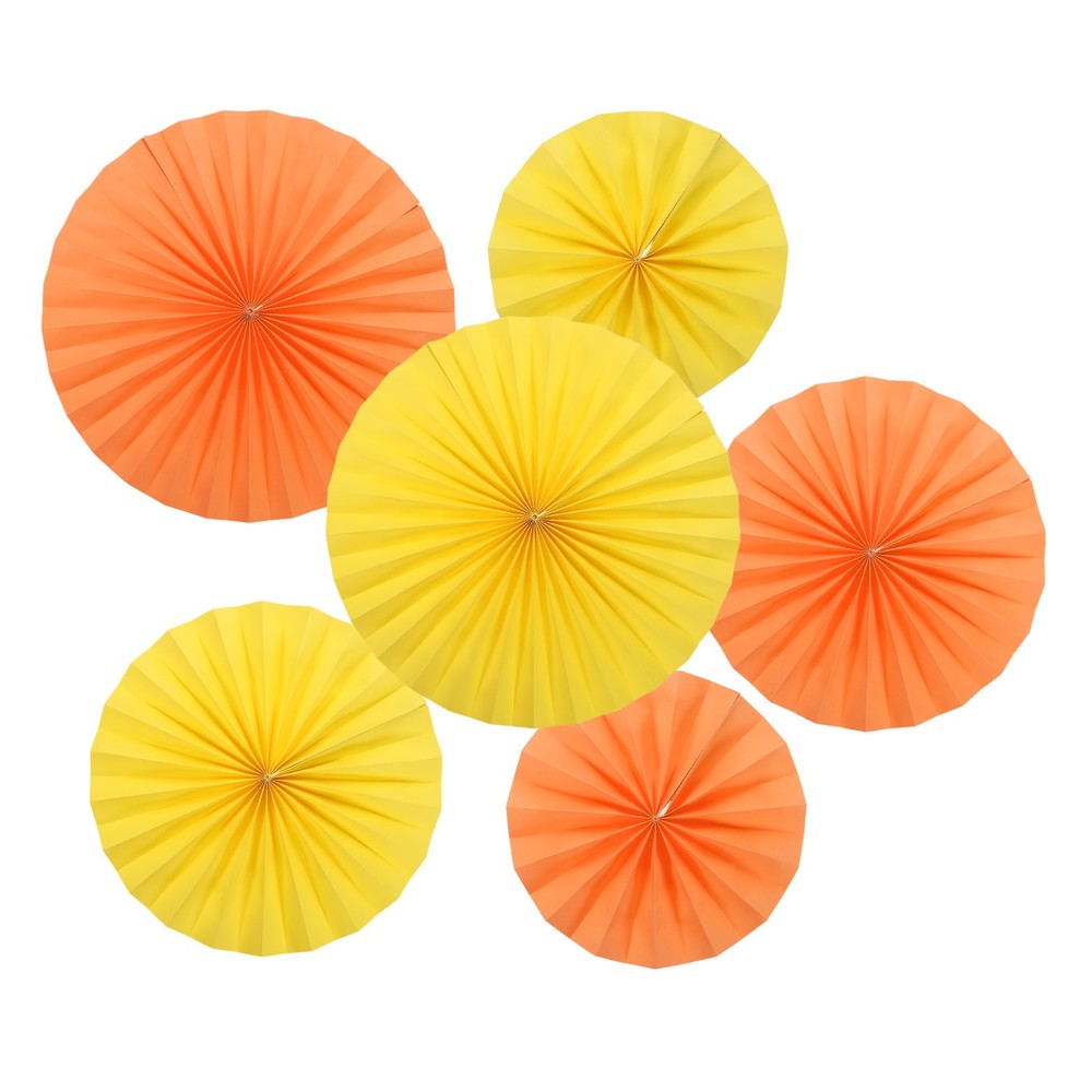 6Pcs 8″/12″/16″ Paper Fans Hanging Decor Round Fans with Pearl Yellow/Orange