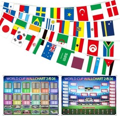 2Pcs World Cup Football 2026 Wall Chart A2 & 49ft/15m Flags Bunting for 2026 …