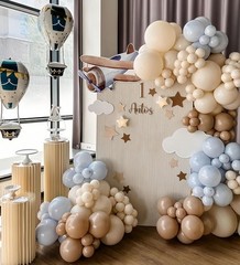 Time Flies Balloon Garland Arch Kit, 155pcs Brown Blue Beige and Airplane Clo…