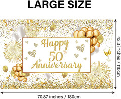 50Th Wedding Anniversary Decorations – White Gold Happy Anniversary Banner, Larg