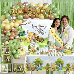 280pcs Classic Winnie Baby Shower Decorations Complete Party Set, for 25 Guests,