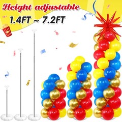 2 Set Red Blue Yellow Balloon Column Stand Kit with 2 Explosion Star Foil Bal…