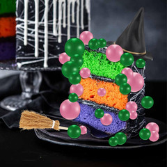 44-Piece Pink & Green Cake Topper Set Witch Hat Crown Broom Birthday Party Decor