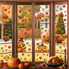 Thanksgiving Decorations Window Clings, 4 Sheets Large Size Orange