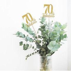10 PCS Double Sided Gold Fabulous 70th Birthday Table Centerpiece Sticks