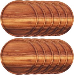 Rtteri 12 Pcs Acacia Wood Dinner Plates Round Dishes 0.95 Inches, Brown