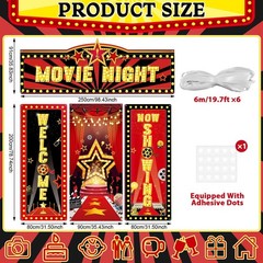 4Pcs Movie Night Door Decorations Movie Theme Party Door Cover Backdrop Welco…