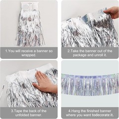 3 Packs 30 Feet Metallic Foil Fringe Garland Tinsel Streamers，Laser Silver Wall