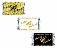 90th Birthday Miniatures Candy Bar Wrapper, (Set of 60) Mini Candy Bar Stickers