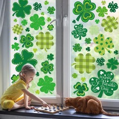 9 Sheets St. Patrick’s Day Shamrock Window Cling Stickers Window Decals Green Pa