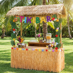 22 Pcs Tiki Bar Hut Decorations Kit with Banner 20 Tropical Palm Leaves and 108
