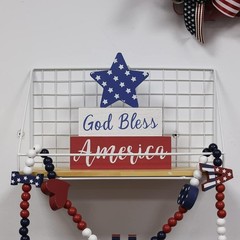 Set of 3 Rustic God Bless America Wooden Blocks – Independence Day Table Decor