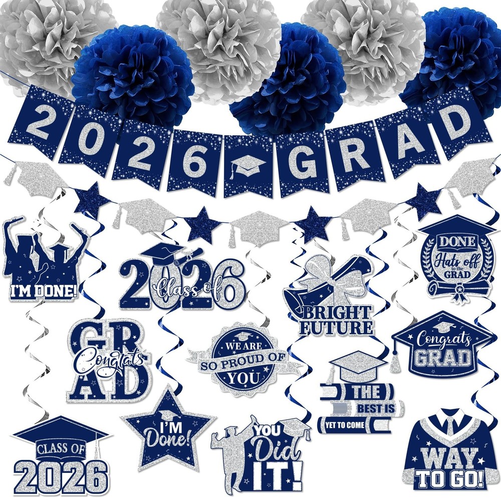 Graduation Banner Decorations,2026 Grad Banner and Congrats Grad Hanging Swir…