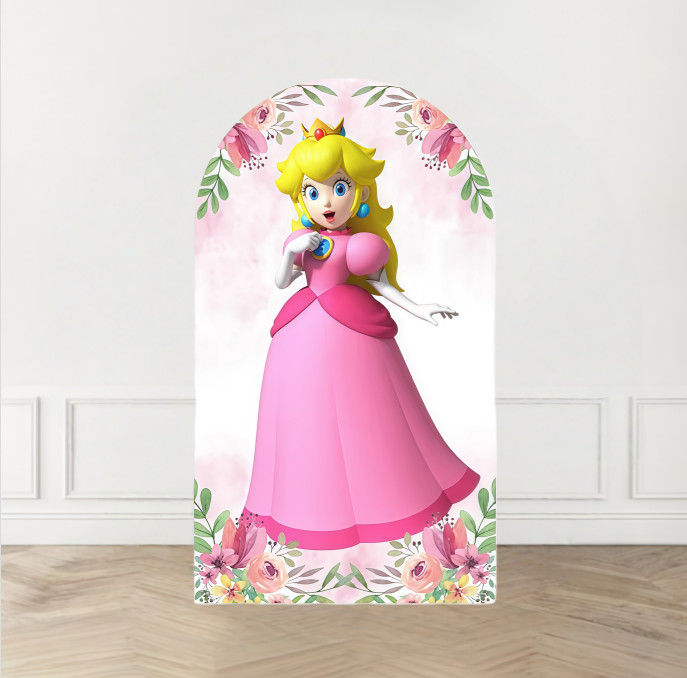 Princess Peach Birthday Castle Arch Backdrop Cover Background Party Decor Props