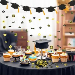 200 PCS Wood Mini Graduation Cap Gold Black 2026 Grad Party Confetti