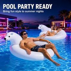 Inflatable Polar Bear Pool Float, Giant 59in Adult Size Inflatable Animal, Drop-