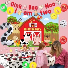 Farm Animal 2nd Party Decorations, Oink Baa Moo I Am Party Decorations Year O…