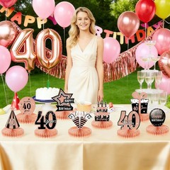 9 Pcs 40th Birthday Decorations for Women – Rose Gold Pink Pink-40th