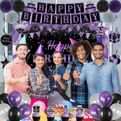 Purple Birthday Party Decorations Set | Happy Birthday Banner & Sash, Balloons P