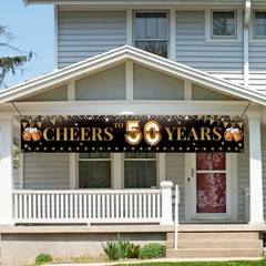 Cheers to 50 Years Yard Sign Banner, Happy 50th Birthday Red, Black, White