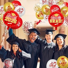 Reusable Red and Gold Grad Balloon Set – Perfect for 2026 Graduation Festivities
