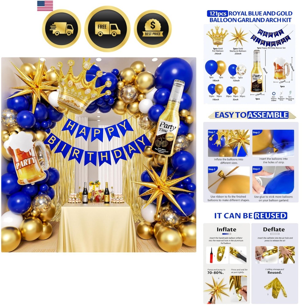Birthday Decorations Balloons Banner Foil Balloons for Men 121pcs Royal Blue …