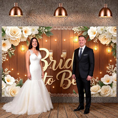 Bride to Be Banner Rustic Wood White Floral Bridal Shower Backdrop Wedding Showe