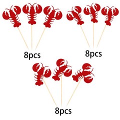 24 Pack Crawfish Cupcake Toppers Red Glitter Lobster Cupcake Food Picks Brida…