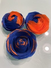 8 Handmade Crepe Paper Flowers Blue & Orange Knicks Mets Party Decor Streamer 2”