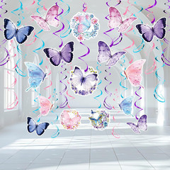 Butterfly Party Decorations – 46 Pieces Pink Purple Butterfly Hanging Swirl Spri
