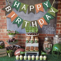 Brown Happy Birthday Banner Party Supplies Handmade Garland Decorations Tropi…