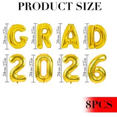 40 Inch Gold 2026 Graduation Balloons Decorations, Large Foil Mylar GRAD Lett