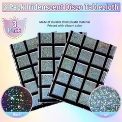 6 Pcs Disco Tablecloth Party Decorations, Holographic Silver Glitter Plastic Ta